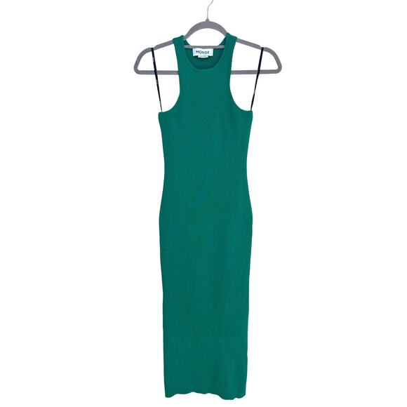 Monse Ribbed BodyCon Midi Dress, Back Cut Out, Green, Sz Small - Picture 3 of 8